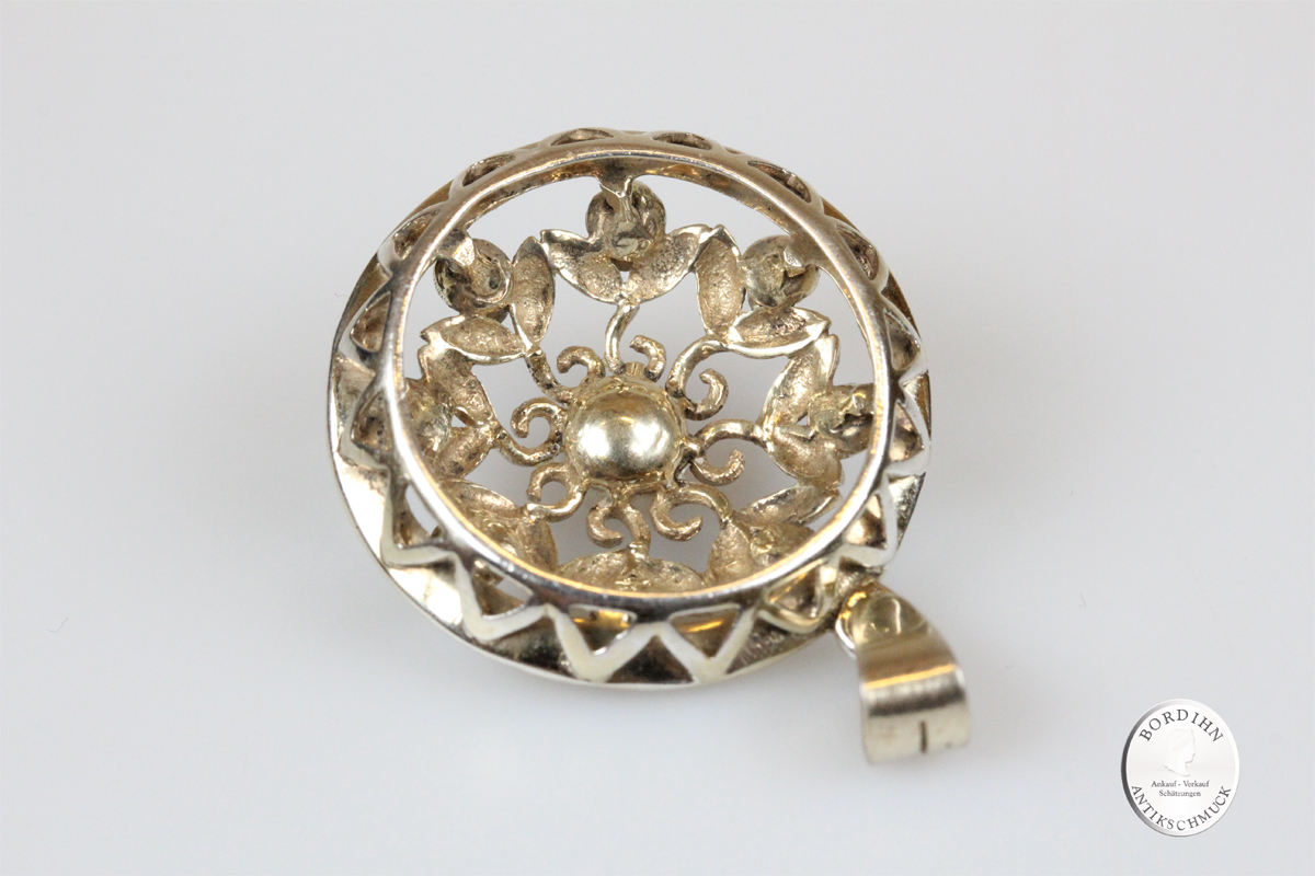 Anhänger 835 Silber vergoldet Perle Diamant Antik Schmuck Geschenk