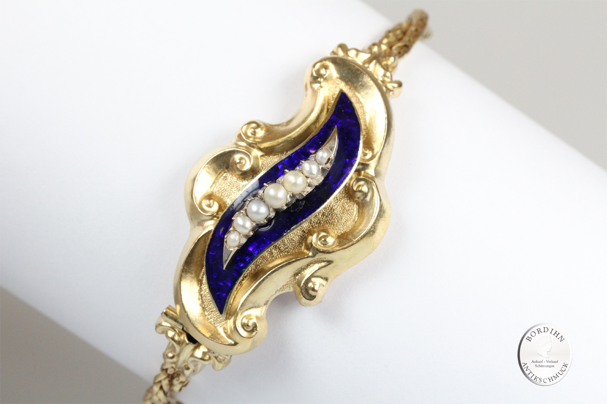 Armband 15 Karat Gold Biedermeier Emaille Perlen Goldschmuck Geschenk