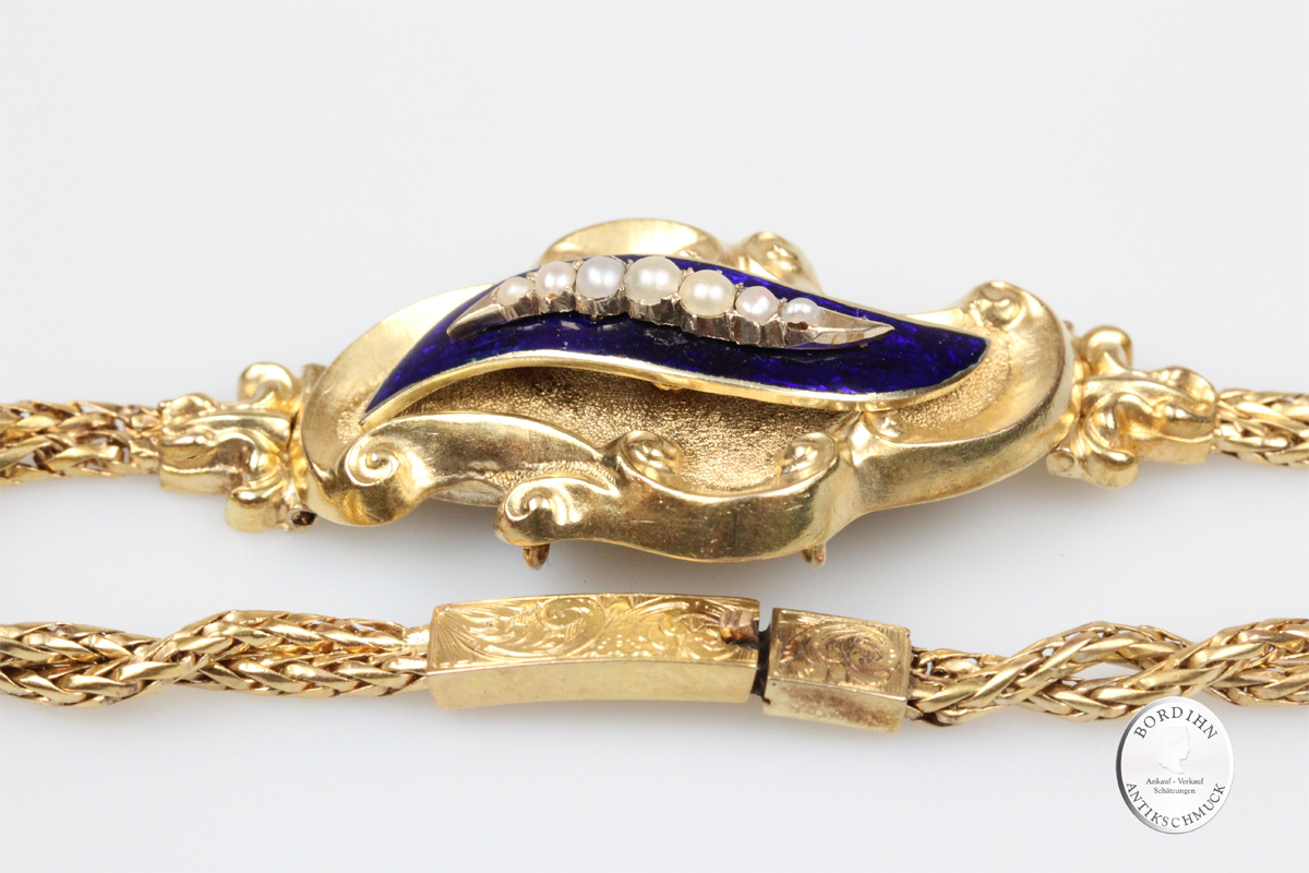 Armband 15 Karat Gold Biedermeier Emaille Perlen Goldschmuck Geschenk