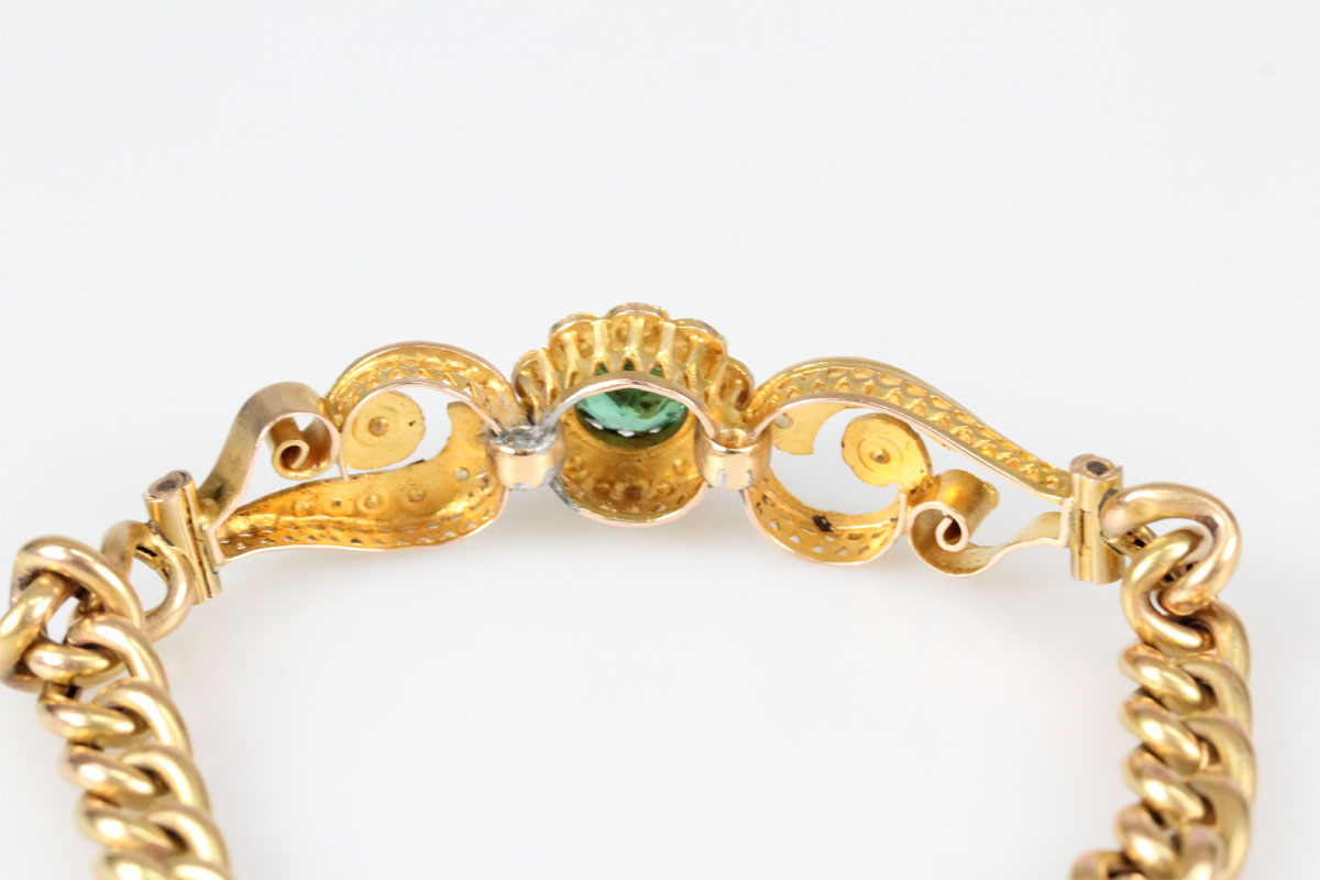 Armband 14 Karat Gold synthetische Stein grün Perlchen Schmuck Damen Geschenk