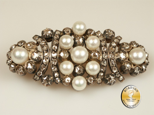 Brosche 14 Karat Gold Diamant Perlen antik um 1860 Goldschmuck Damen