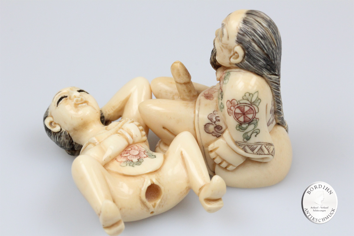 Figur Mammut Elfenbein Erotica Mann Frau Erotik Skulptur zweigeteilt