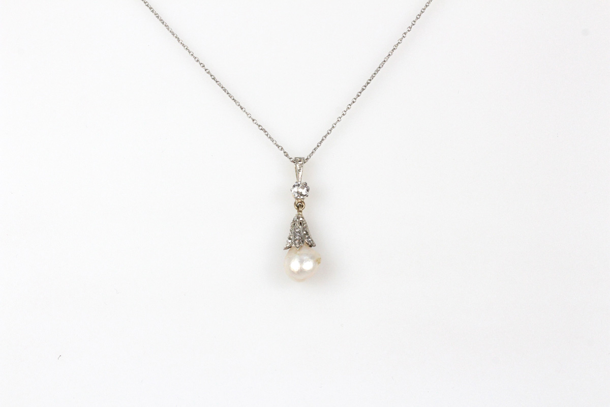 Collier Silber Perle Diamant antik Schmuck Jugendstil Damen Geschenk