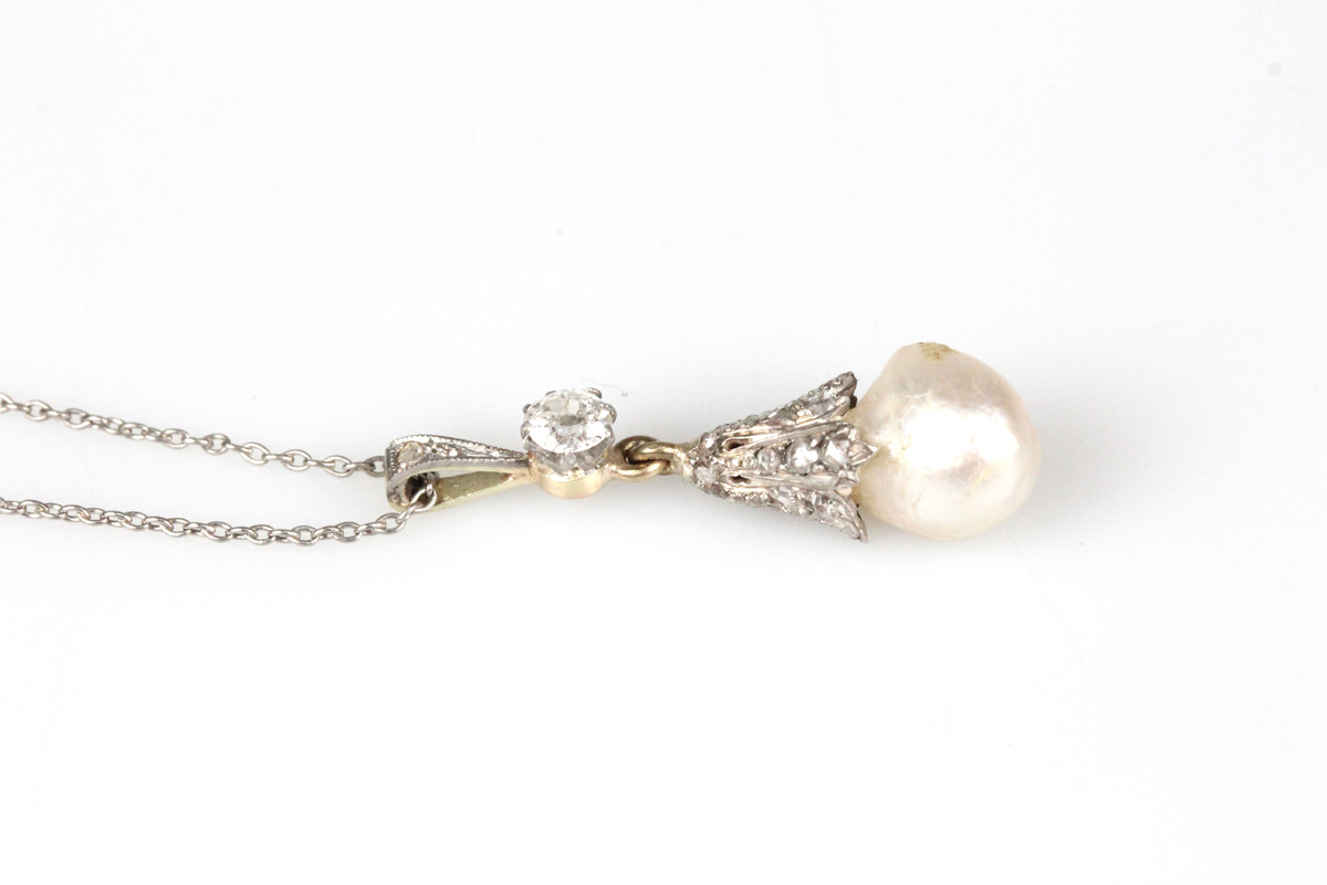 Collier Silber Perle Diamant antik Schmuck Jugendstil Damen Geschenk