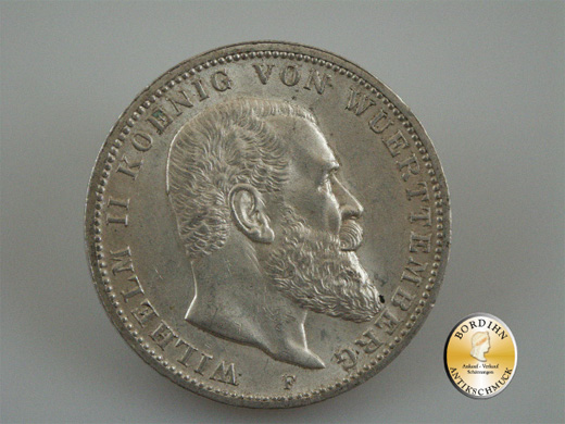 Silbermünze; Kaiserreich, Drei Mark Württemberg, Wilhel