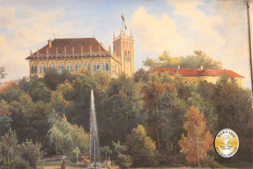 Ölbild; unsigniert, Burg im Prager Park (K&K  Monarchie) um 1880