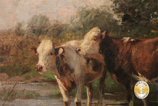 Ölbild Johann Daniel Holz Öl auf Leinwand Kühe am Wasser Gemälde