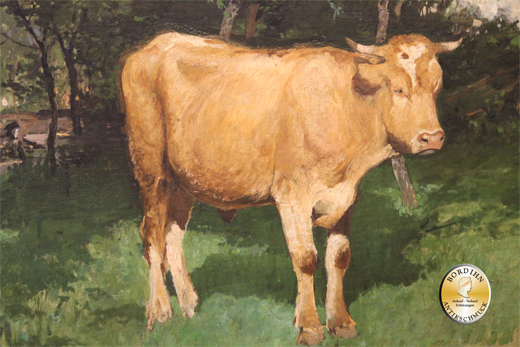 Ölbild Fritz Baer Kuh auf Waldlichtung geboren 1850 München Ölgemälde