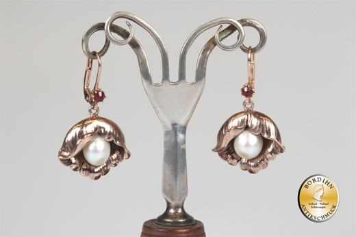 Ohrringe Silber vergoldet Perle Granat Jugendstil Retro Ohrschmuck neu