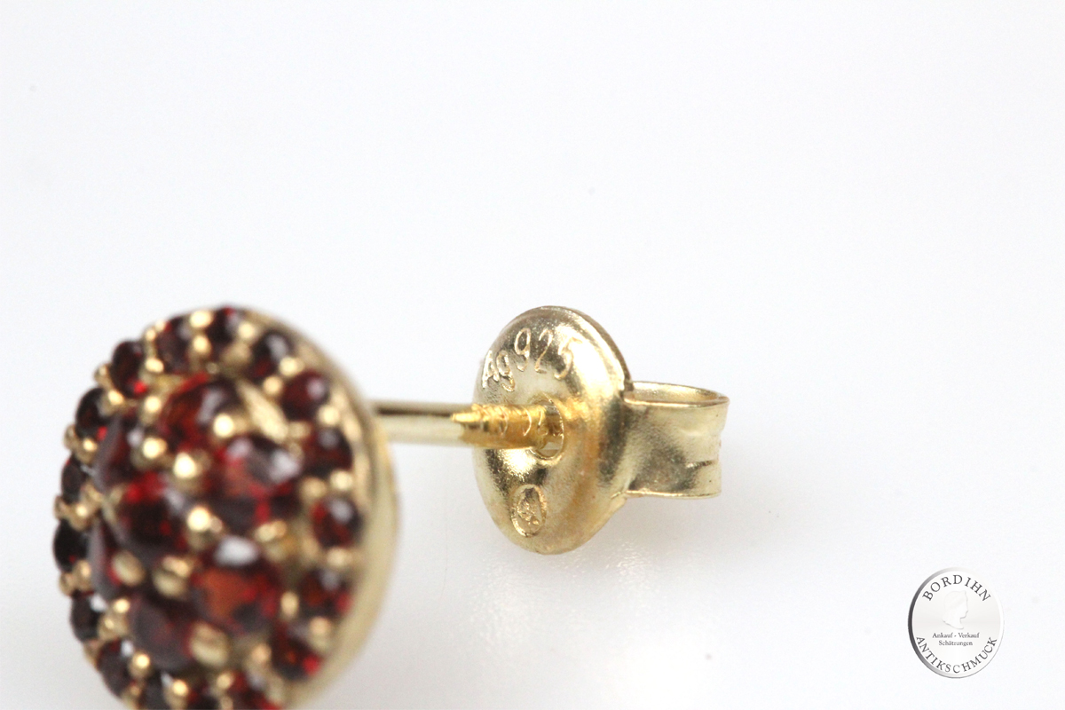 Ohrstecker 925 Silber vergoldet Granat Damen Ohrring Trachtenschmuck