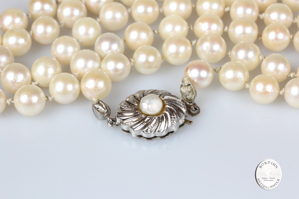 Perlenkette Verschluss 8 Karat Weißgold Halskette Schmuck Damen Geschenk