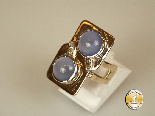 Ring 14 Karat Gold Chalzedon Diamanten Art Deco antik Schmuck Damen Geschenk
