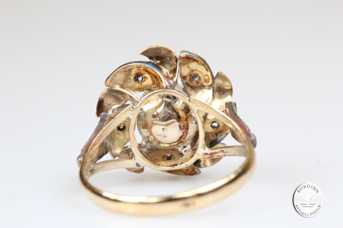 Ring 14 Karat Gold Perle Diamant antik Schmuckring Fingerring Damen