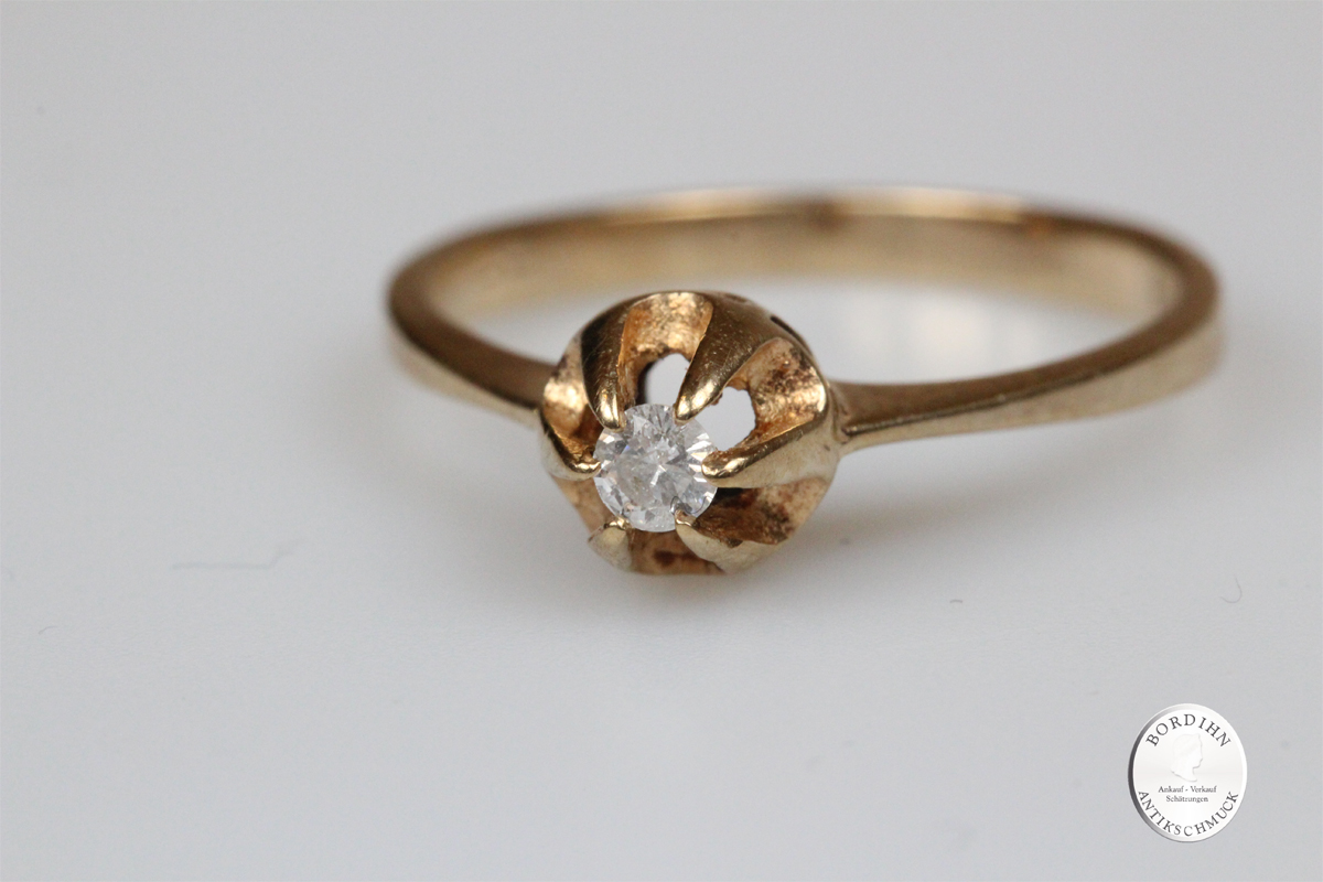 Ring 8 Karat Gold Brillant Brillantring Goldring Diamant Schmuck antik