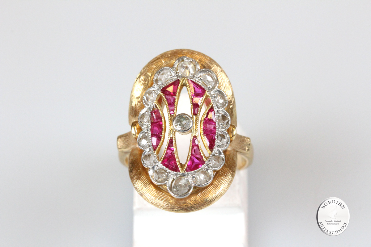 Ring 18 Karat Gold Diamant Rubin Schmuckring Goldring Damenring antik