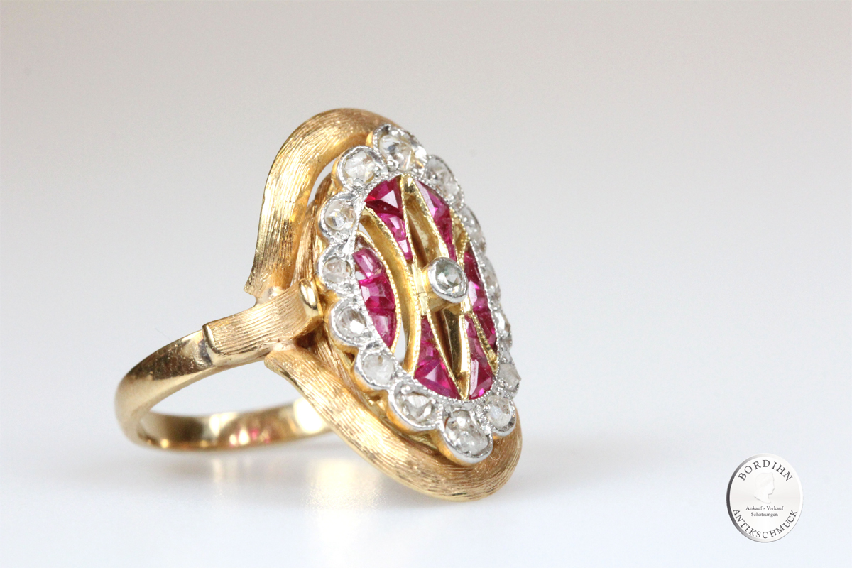 Ring 18 Karat Gold Diamant Rubin Schmuckring Goldring Damenring antik