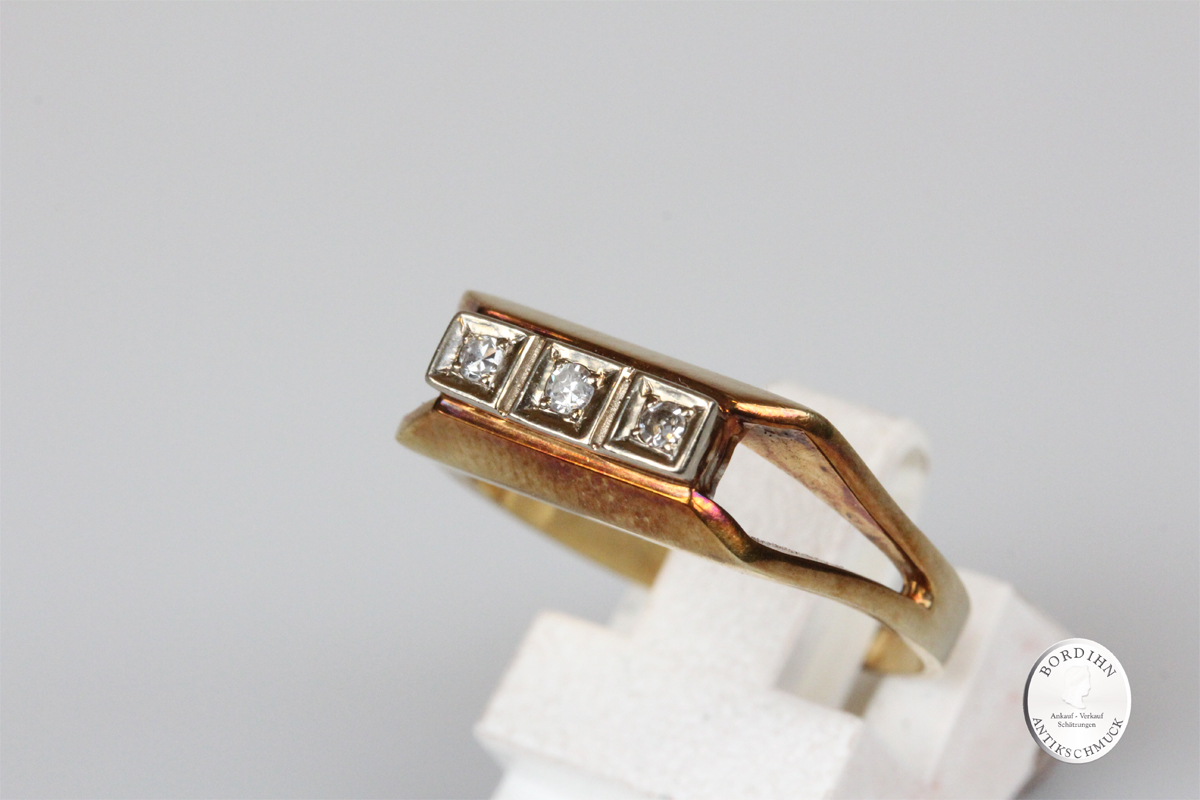 Ring 14 Karat Gold 3 Brillanten Schmuckring Goldring Diamanten antik