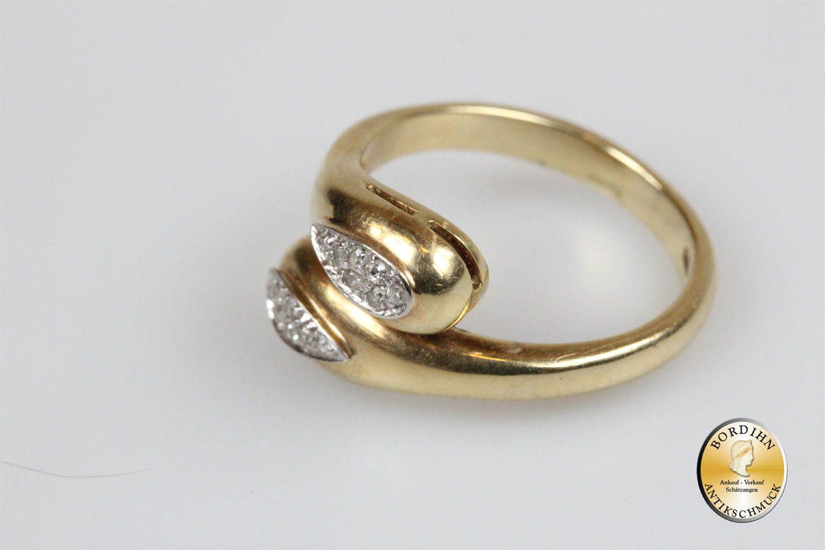 Ring; 14 Karat  Gold, Schlange, Brillanten