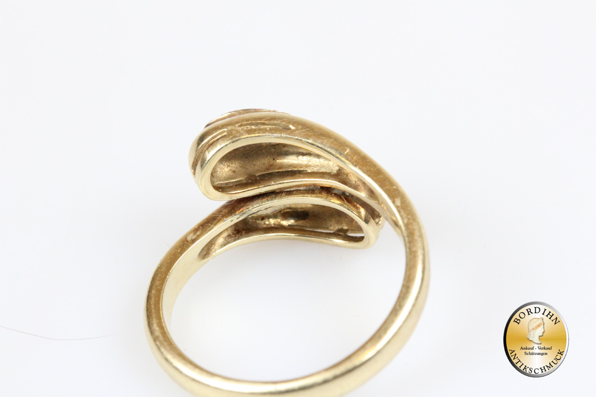 Ring; 14 Karat  Gold, Schlange, Brillanten
