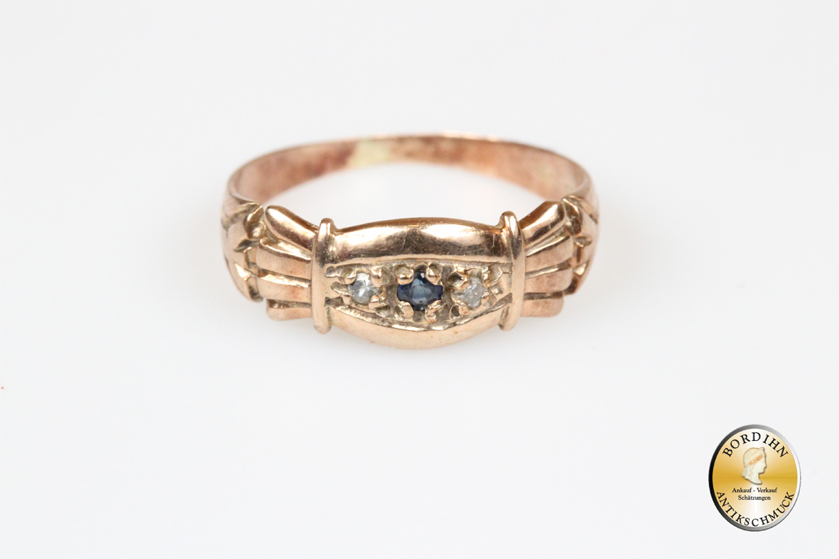 Ring; Diamant, Saphir, 14 Karat Gold