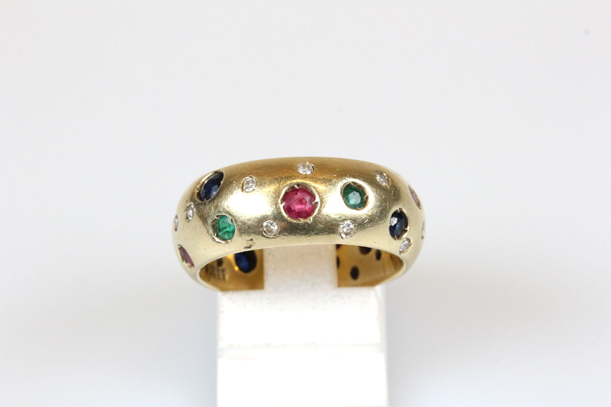 Multicolor Ring Gold 585 mit Brillant Rubin Saphir u Smaragd Goldring 14 kt
