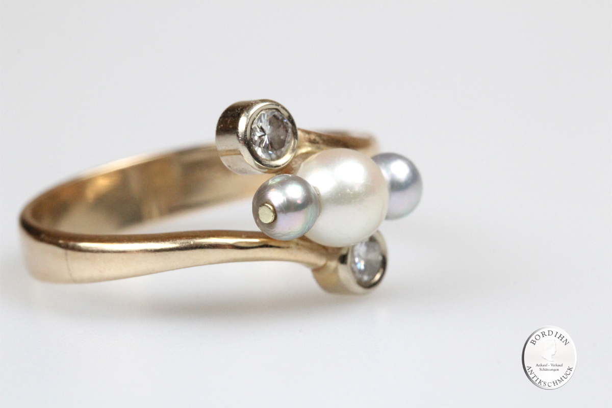 Ring 14 Karat Gold Brillanten Perlen Goldring Schmuckring Diamanten