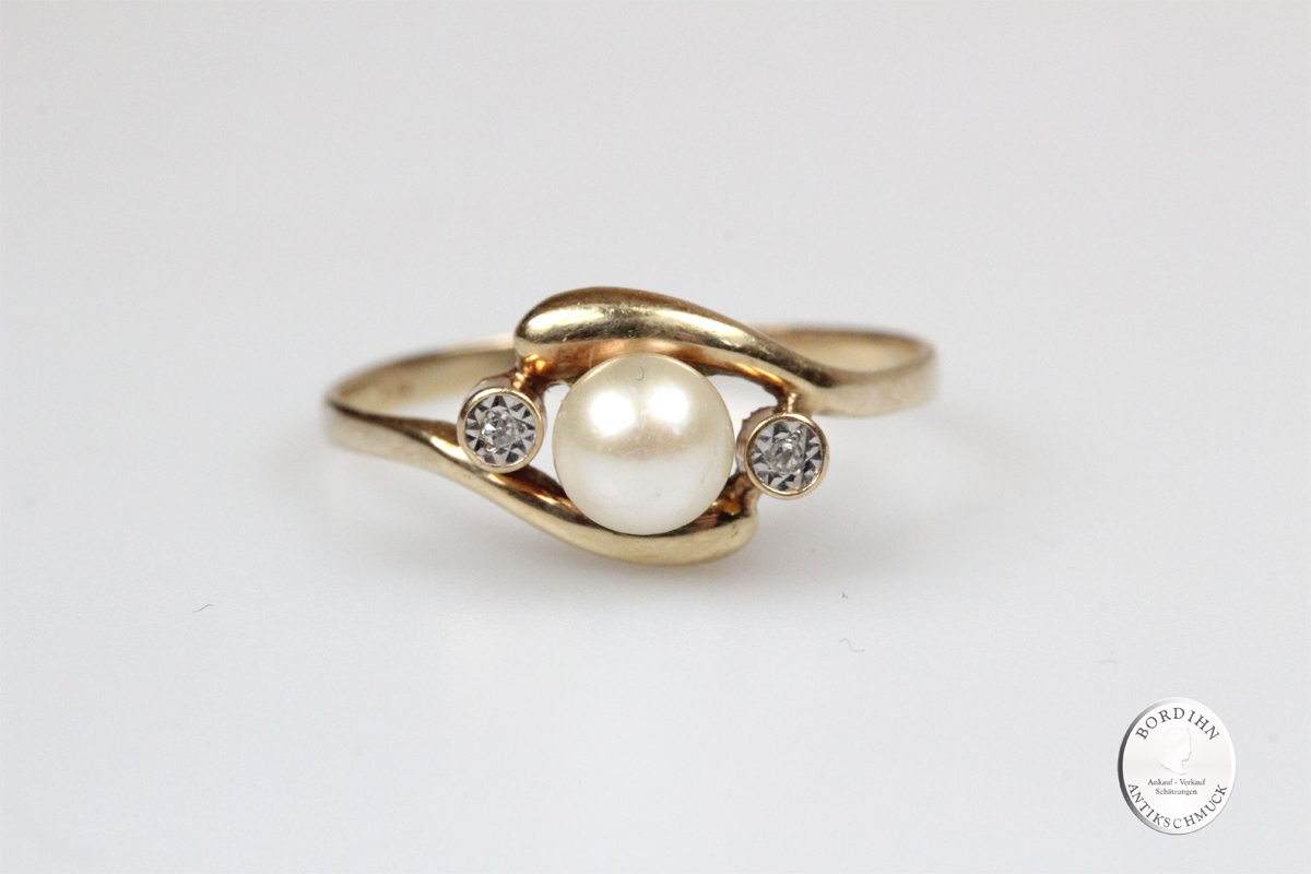 Ring 14 Karat Gold Perle Brillanten Schmuckring Perlenring Damenring