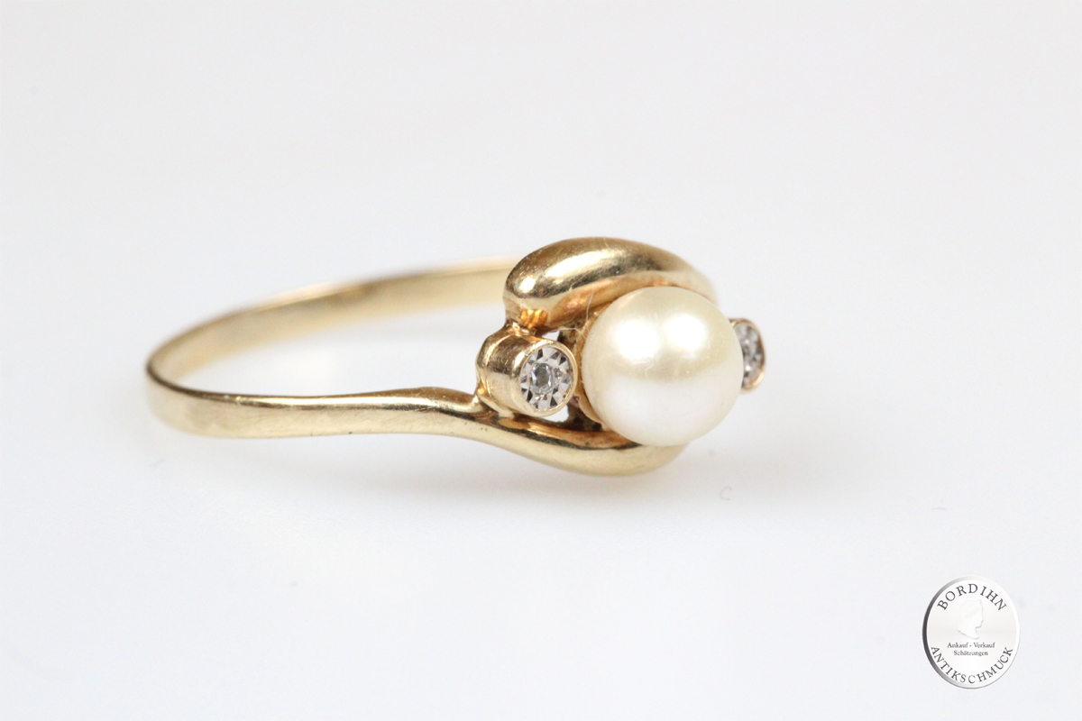 Ring 14 Karat Gold Perle Brillanten Schmuckring Perlenring Damenring
