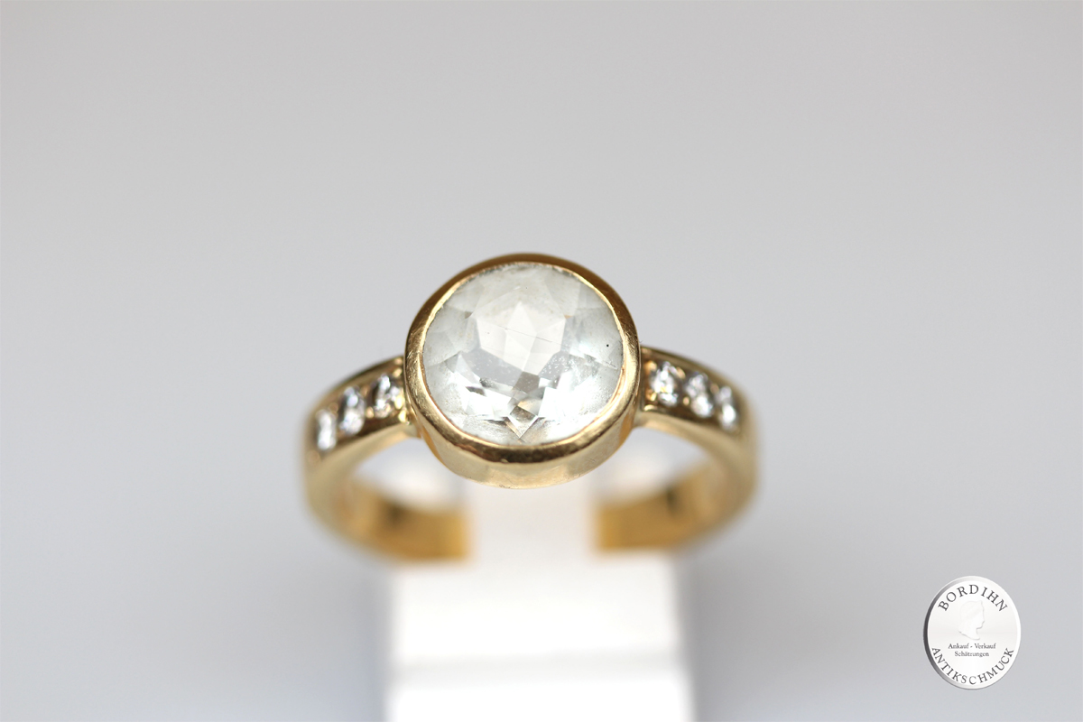 Ring 18 Karat Gold Aquamarin weiss Diamant Goldring Beryll Schmuckring