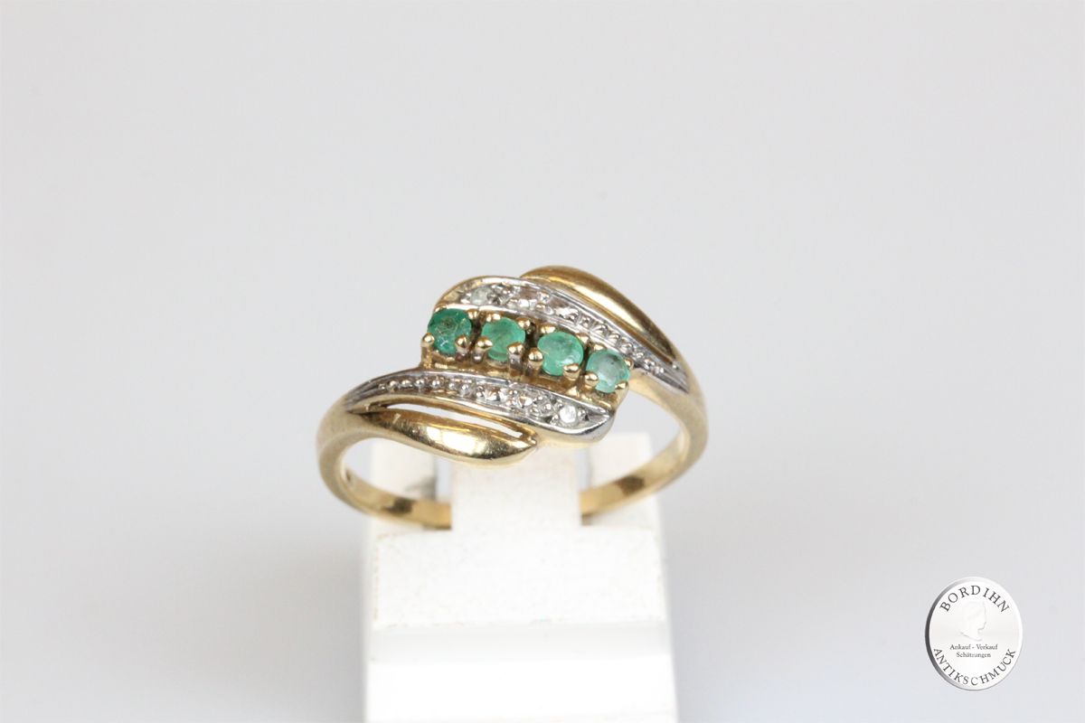 Ring 8 Karat Gold Smaragd Diamant Goldring Schmuckring Damen Geschenk