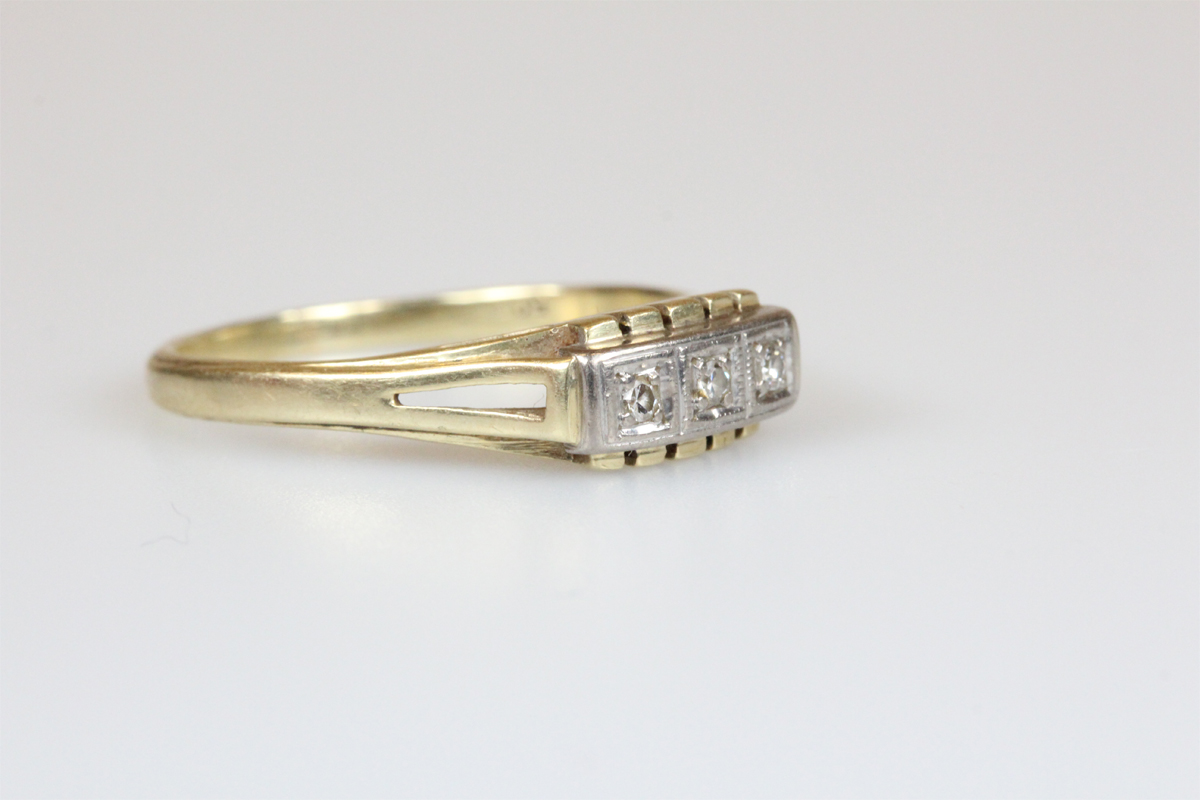 Ring 14 Karat Gold 3 Brillanten antik Goldring Diamanten Damen Geschenk