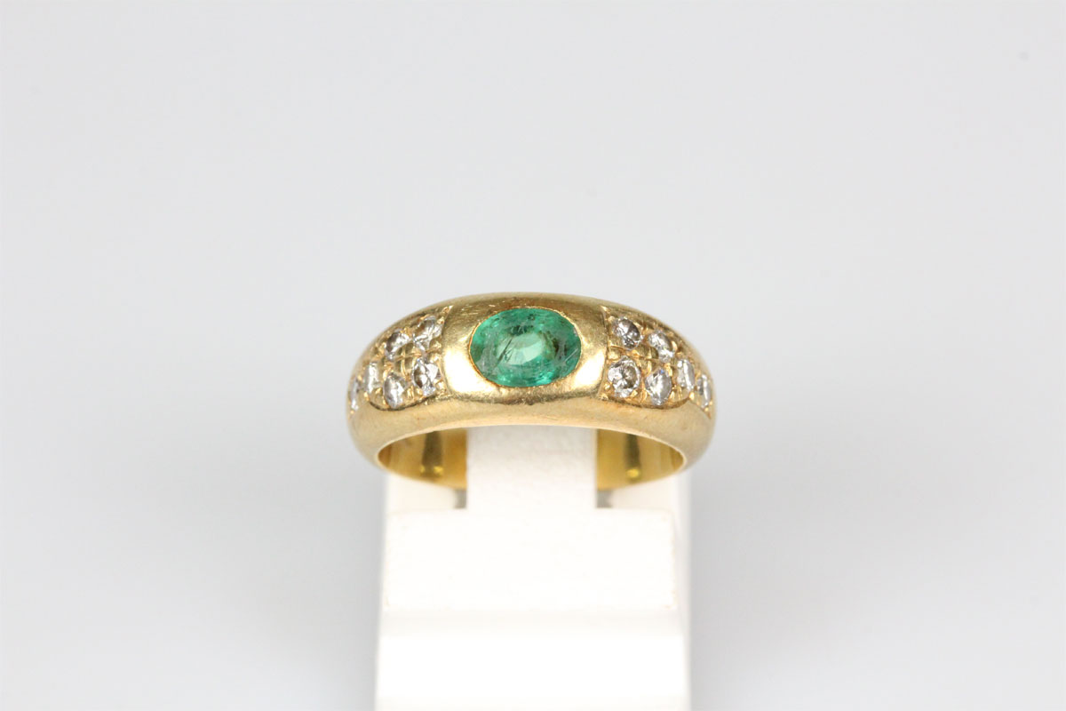 Ring 18 Karat Gold Smaragd Brillant Goldring Bandring Edelsteine Geschenk