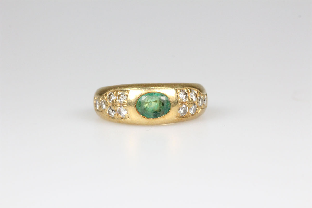 Ring 18 Karat Gold Smaragd Brillant Goldring Bandring Edelsteine Geschenk