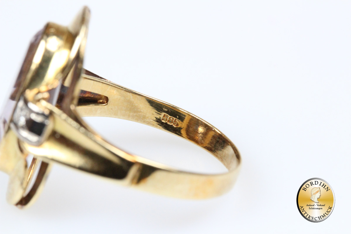 Ring; 14 Karat Gold mit Amethyst und Brillant