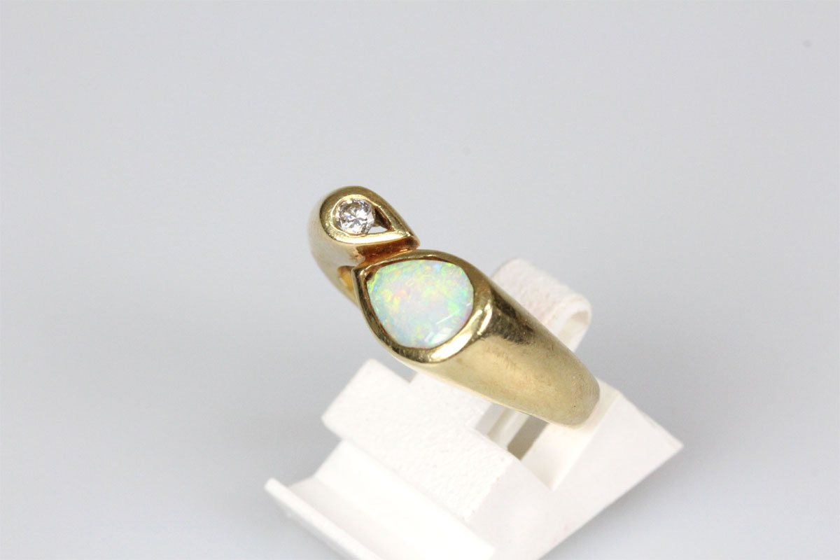 Ring 14 Karat Gold Opal Tropfen Diamant Edelsteine Schmuck Damen Geschenk