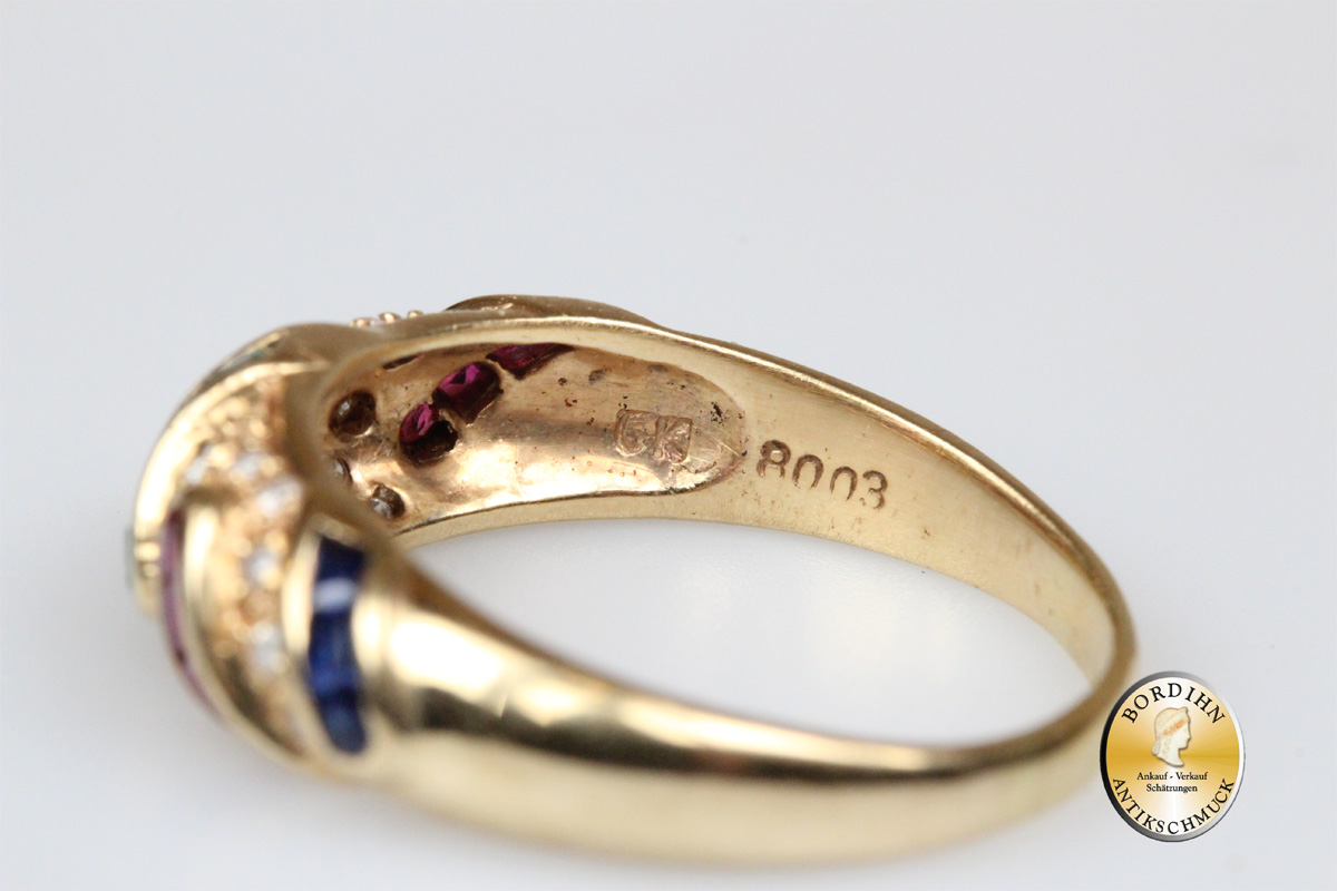 Ring 14 Karat Gold Smaragd Rubin Saphir Diamant Bandring Schmuck Damen Geschenk