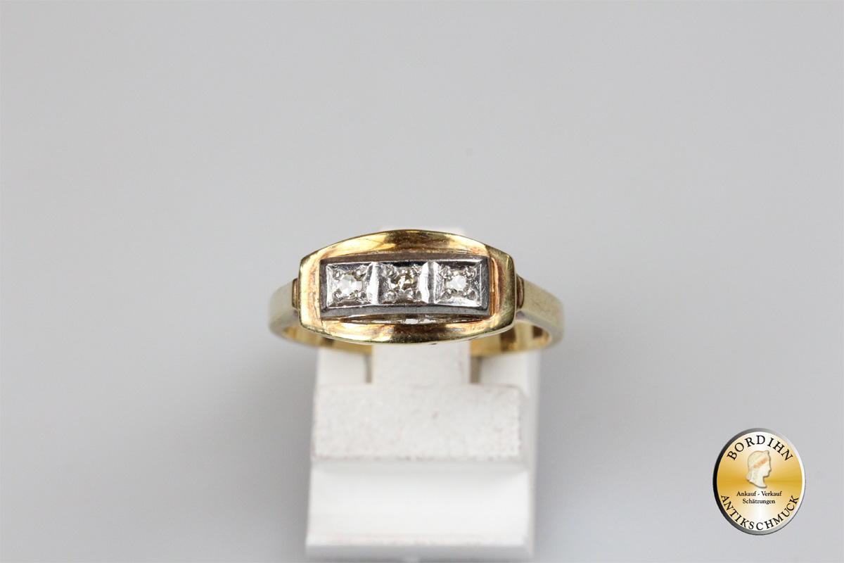 Ring 14 Karat Gold 3 Brillanten Diamantring Edelsteine Goldring Antik