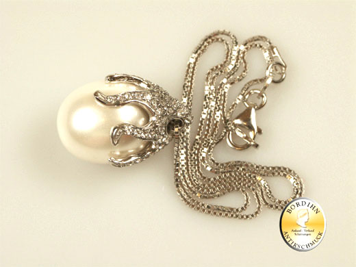 Collier 925 Silber Halskette synthetische Perle Anhänger Schmuck Damen