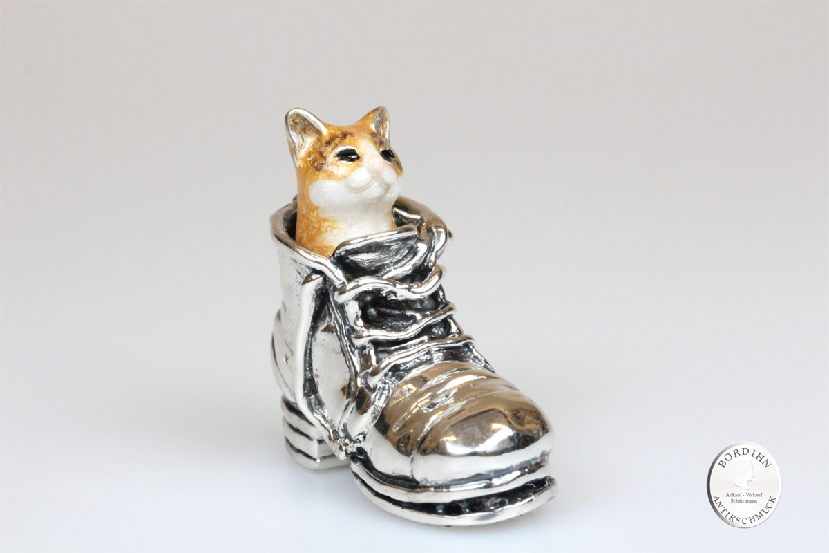 Katze im Stiefel Tier 925 Sterlingsilber Sammlerstück Saturno Geschenk