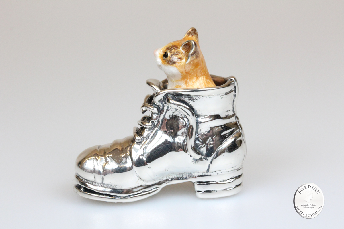 Katze im Stiefel Tier 925 Sterlingsilber Sammlerstück Saturno Geschenk