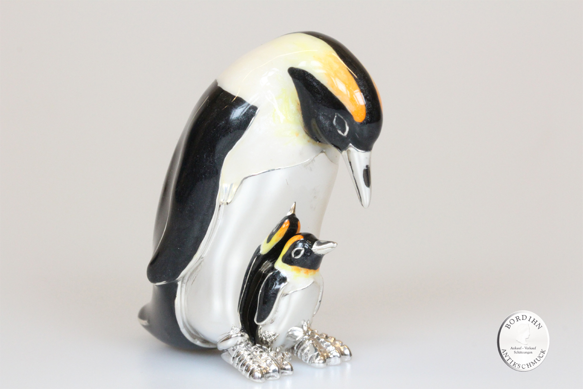Pinguin mit Kind Tier 925 Sterlingsilber Miniatur Saturno Sammlerstück