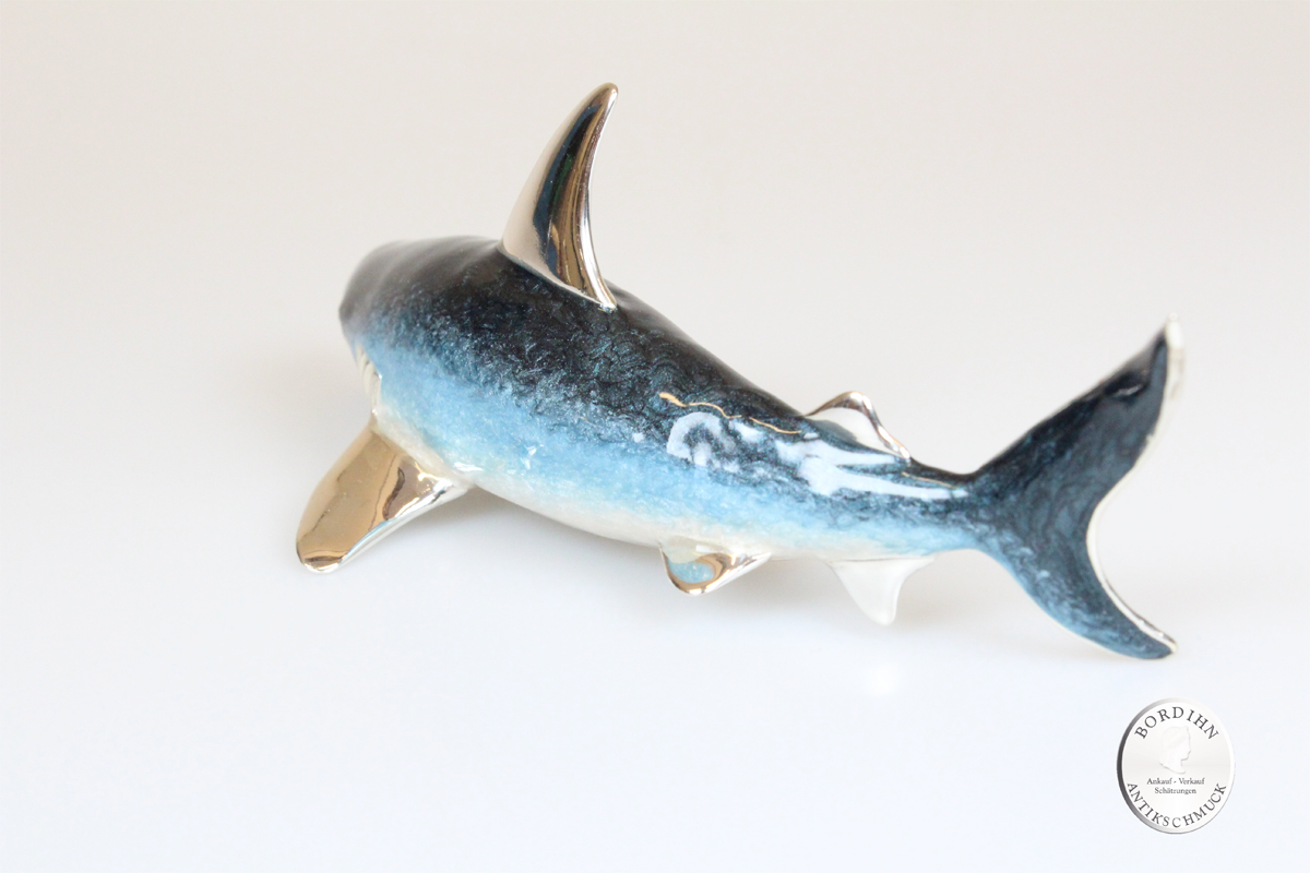 Hai Fisch groß Tier 925 Silber Miniatur Sammlerstück Saturno Geschenk