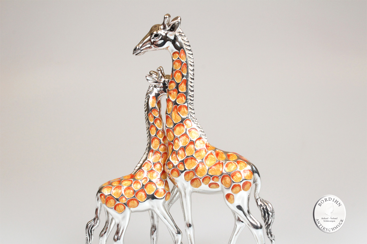 Giraffen Paar Tier 925 Silber Miniatur Sammlerstück Saturno Geschenk
