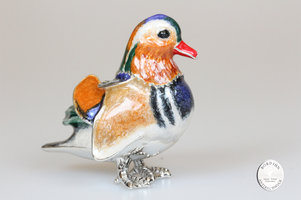Mandarin Ente groß Tier 925 Silber Miniatur Saturno Sammler Geschenk
