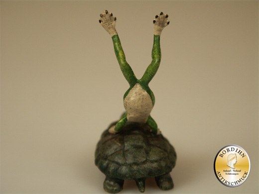 Wiener Bronze Frosch Handstand auf Schildkröte Original Figur Bermann