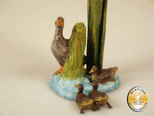 Wiener Bronze Ente mit Jungen im Schilf Original Fritz Bermanns Figur