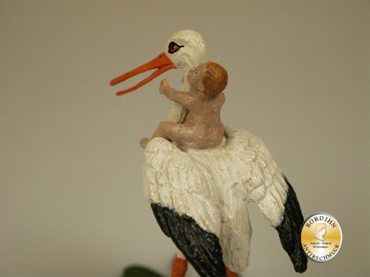 Wiener Bronze Storch mit Baby original Fritz Bermann Skulptur