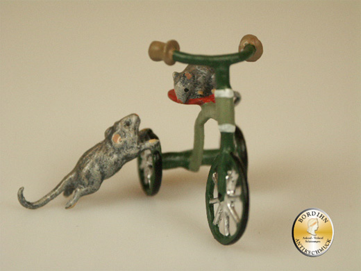Wiener Bronze Dreirad mit Maus Sammler Figur Original Fritz Bermann