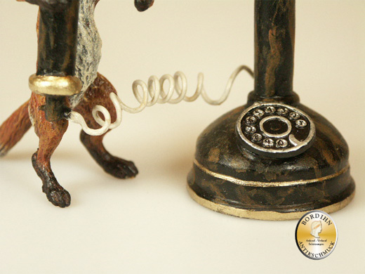 Wiener Bronze Fuchs mit Telefon original Kleinkunst mit Zertifikat