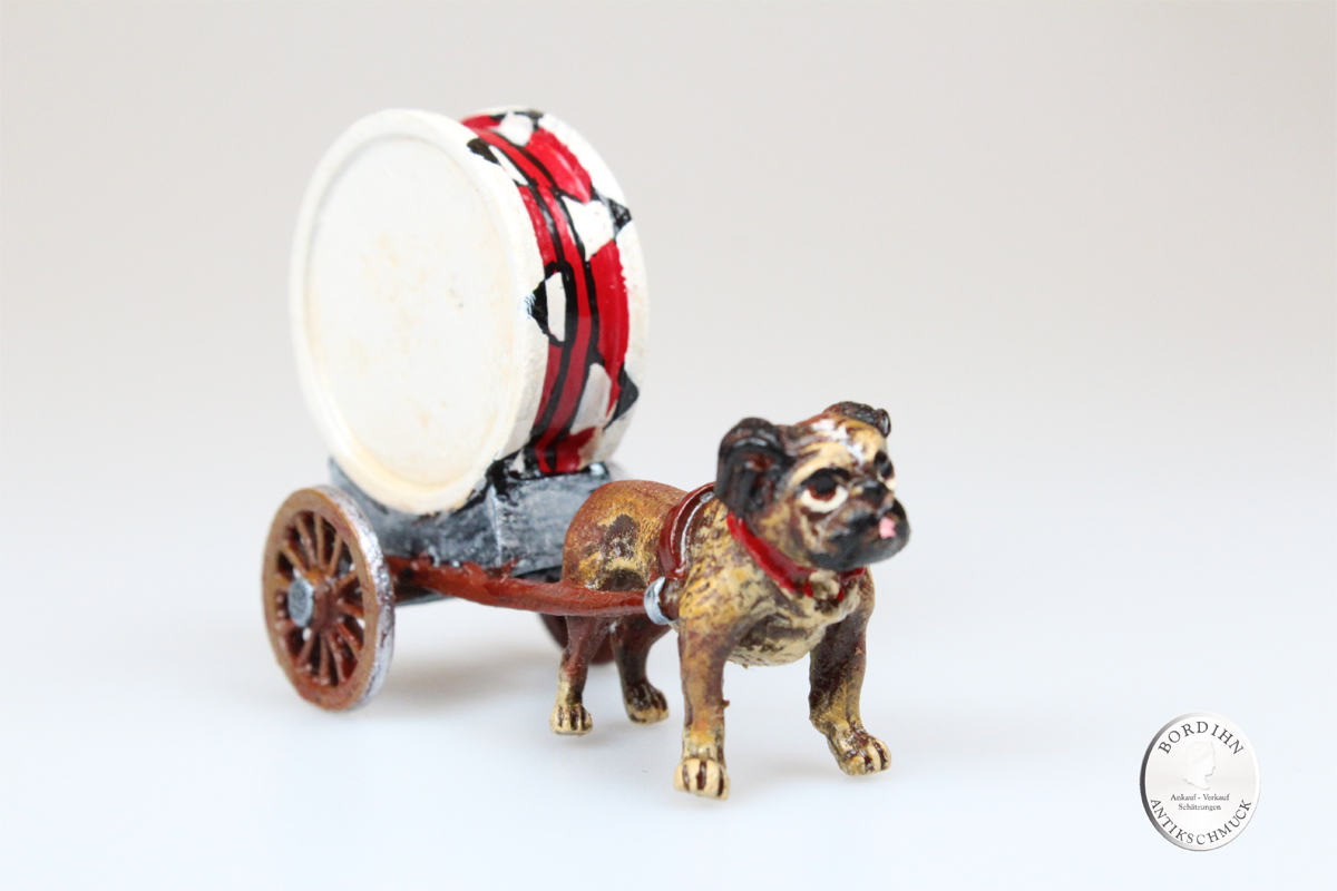 Wiener Bronze Hund Wagerl Trommel Original Skulptur Sammler Kleinkunst
